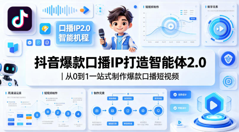 抖音爆款口播IP打造智能体2.0｜从0到1一站式制作爆款口播短视频-蜗牛学社