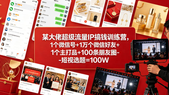 某大佬超级流量IP搞钱训练营，1个微信号+1万个微信好友+1个主打品+100条朋友圈-短视选题=100W-蜗牛学社