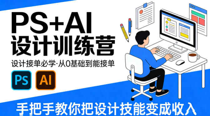 设计接单必学,PS+AI设计训练营,从0基础到能接单,手把手教你把设计技能变成收入-冒泡网