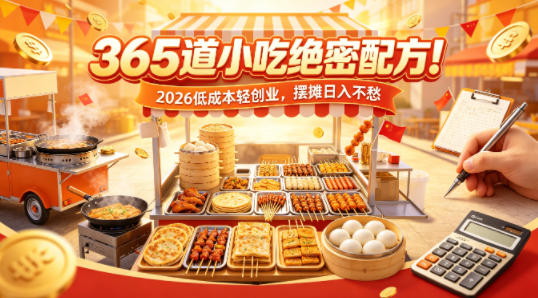 365道小吃绝密配方!2026低成本轻创业,摆摊日入不愁-蜗牛学社