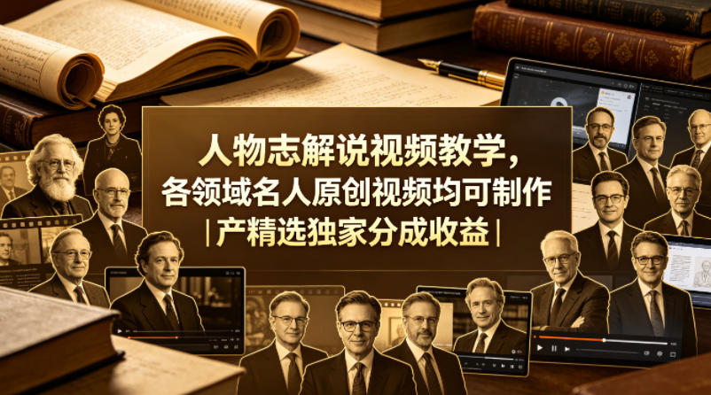 人物志解说视频教学，各领域名人原创视频均可制作丨精选独家分成收益-蜗牛学社