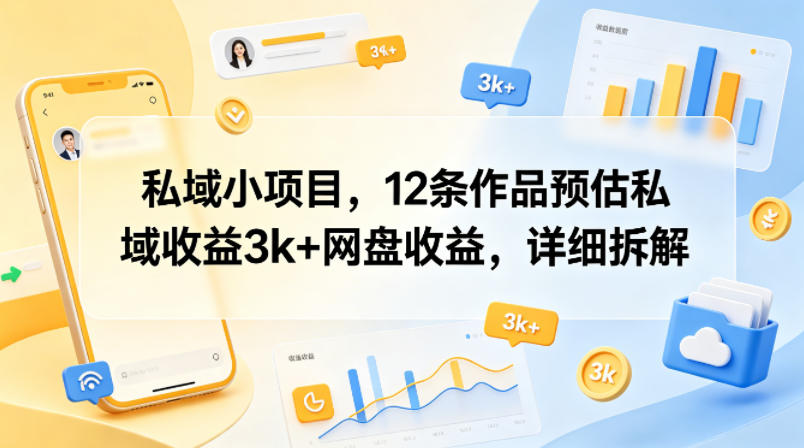 私域小项目,12条作品预估私域收益3k+网盘收益,详细拆解-蜗牛学社