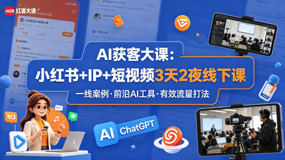 AI获客大课小红书+IP+短视频3天2夜线下课,用最真实的一线案例,最前沿的AI工具,最有效的流量打法-蜗牛学社