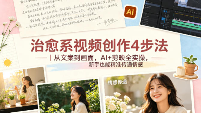 治愈系视频创作4步法|从文案到画面,AI+剪映全实操,新手也能精准传递情感-蜗牛学社