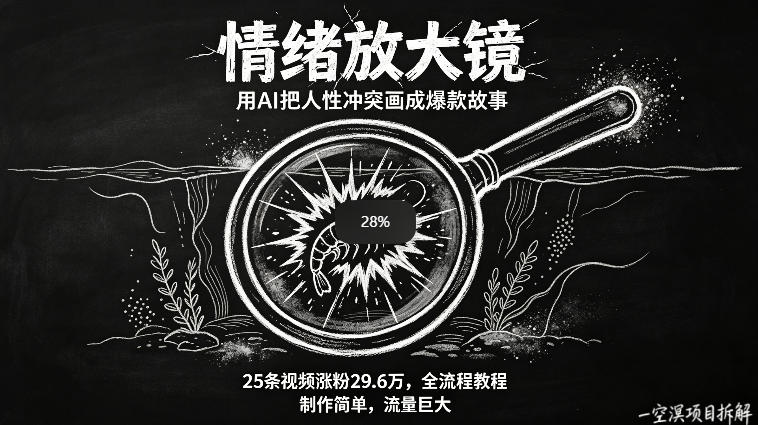 AI制作“情绪放大镜“视频,25条视频涨粉29.6W粉,流量巨大,制作简单,全流程教程-蜗牛学社