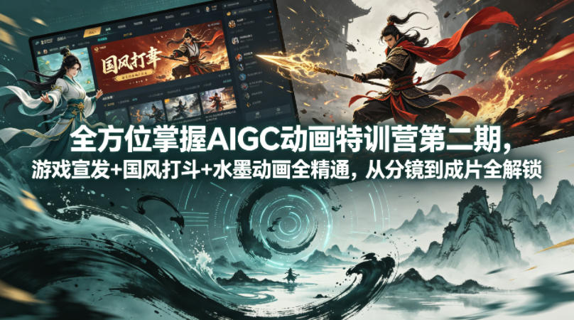 全方位掌握AIGC动画特训营第二期,游戏宣发+国风打斗+水墨动画全精通,从分镜到成片全解锁-蜗牛学社