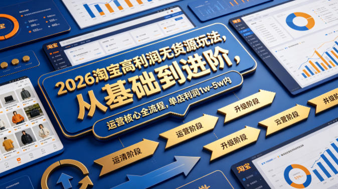 2026淘宝高利润无货源玩法,从基础到进阶,运营核心全流程,单店利润1w-5w内-蜗牛学社