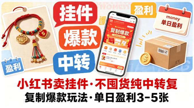 小红书卖挂件,不囤货纯中转复制爆款玩法,单日盈利3-5张-蜗牛学社