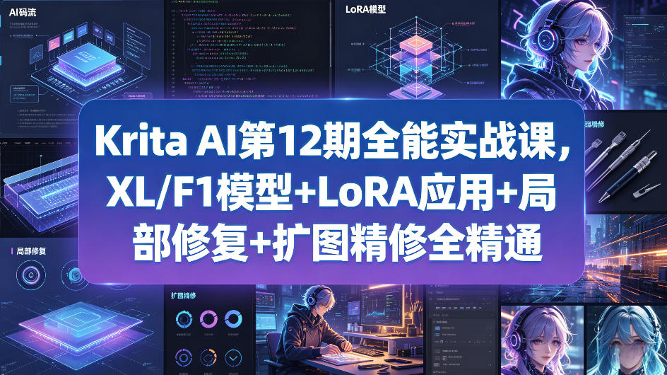 Krita AI第12期全能实战课,XL/F1模型+LoRA应用+局部修复+扩图精修全精通-蜗牛学社