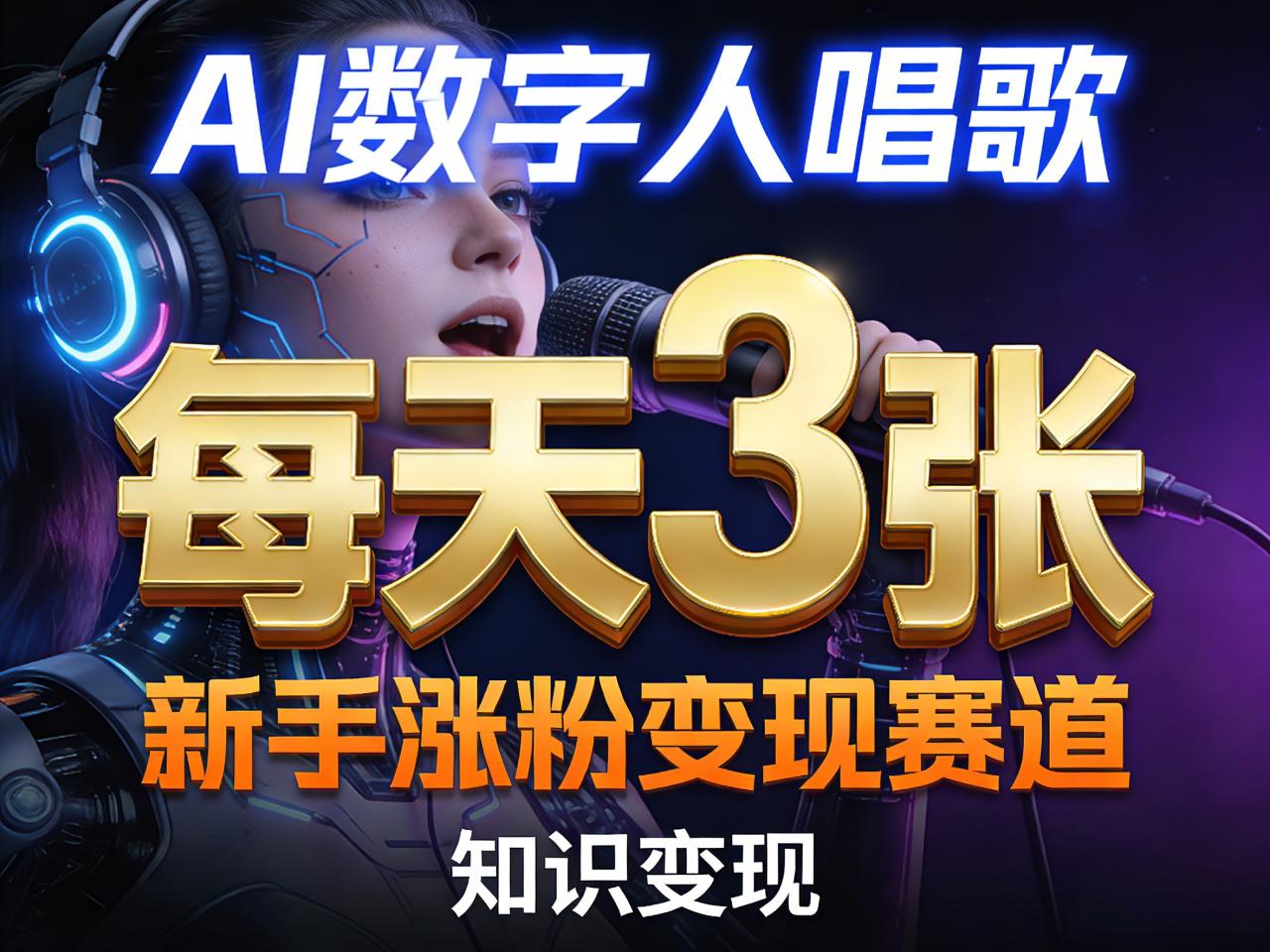 AI数字人唱歌,新手涨粉变现赛道,每天3张和知识付费,副业必备-冒泡网
