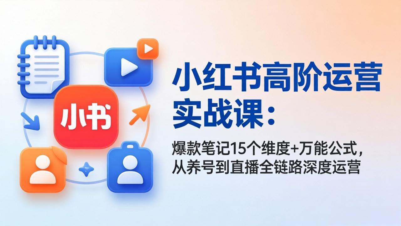 小红书高阶运营实战课:爆款笔记15个维度+万能公式,从养号到直播全链路深度运营-冒泡网