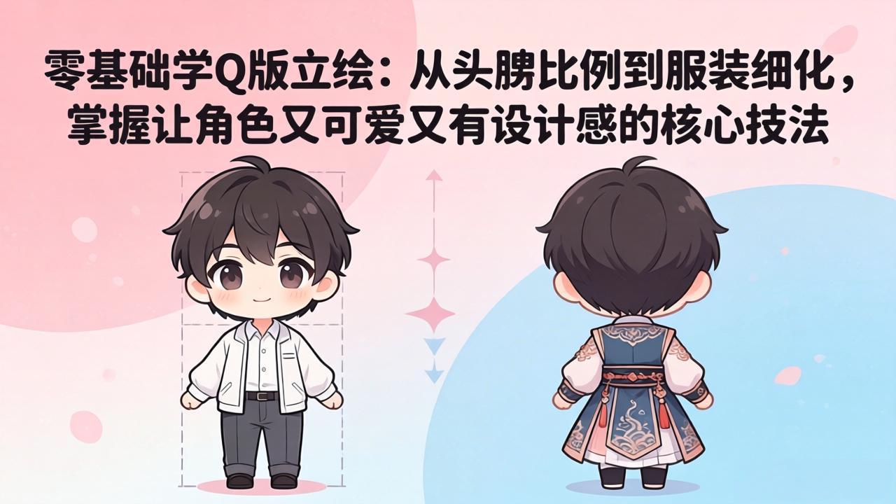 零基础学Q版立绘：从头身比例到服装细化，掌握让角色又可爱又有设计感的核心技法-蜗牛学社