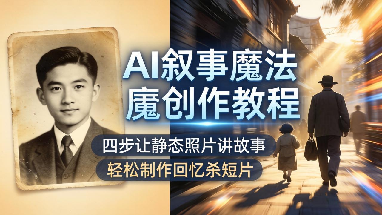 AI叙事魔法创作教程,四步让静态照片讲故事,老照片修复加动态特效,轻松制作回忆杀短片-蜗牛学社