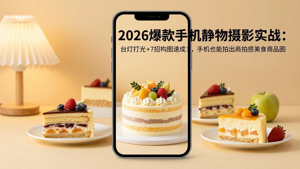 2026爆款手机静物摄影实战：台灯打光+7招构图速成，手机也能拍出商拍感美食商品图-蜗牛学社