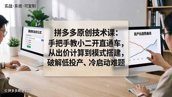 拼多多原创技术课:手把手教小二开直通车,从出价计算到模式搭建,破解低投产、冷启动难题-蜗牛学社