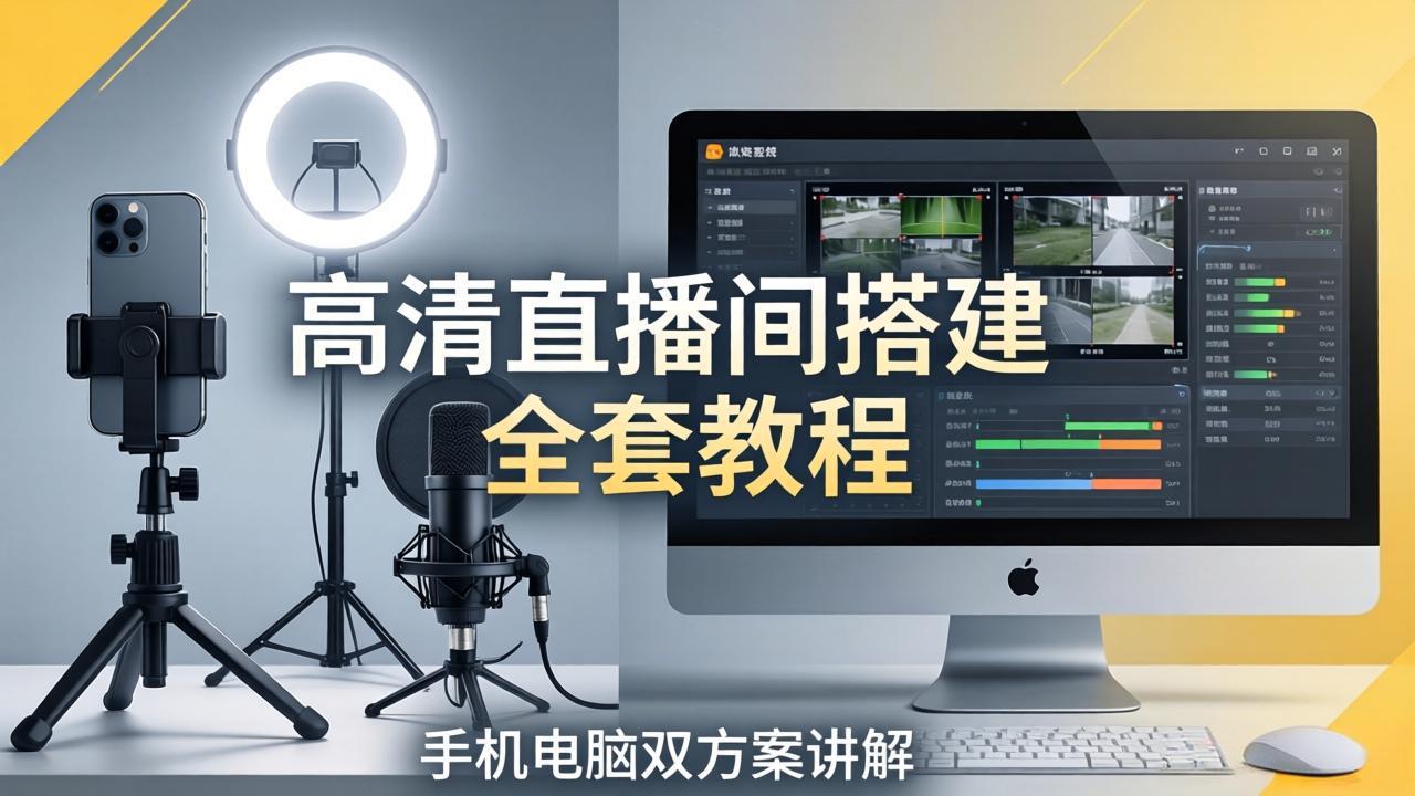 高清直播间搭建全套教程,手机电脑双方案讲解,设备选型调试多机位实操教学-蜗牛学社