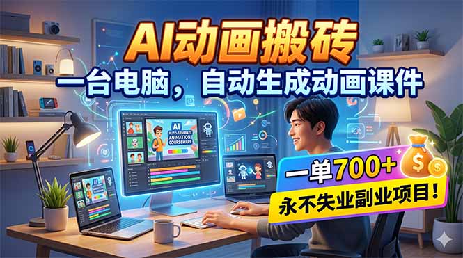 AI动画搬砖，一台电脑，自动生成动画课件，一单800+  永不失业副业项目！-蜗牛学社