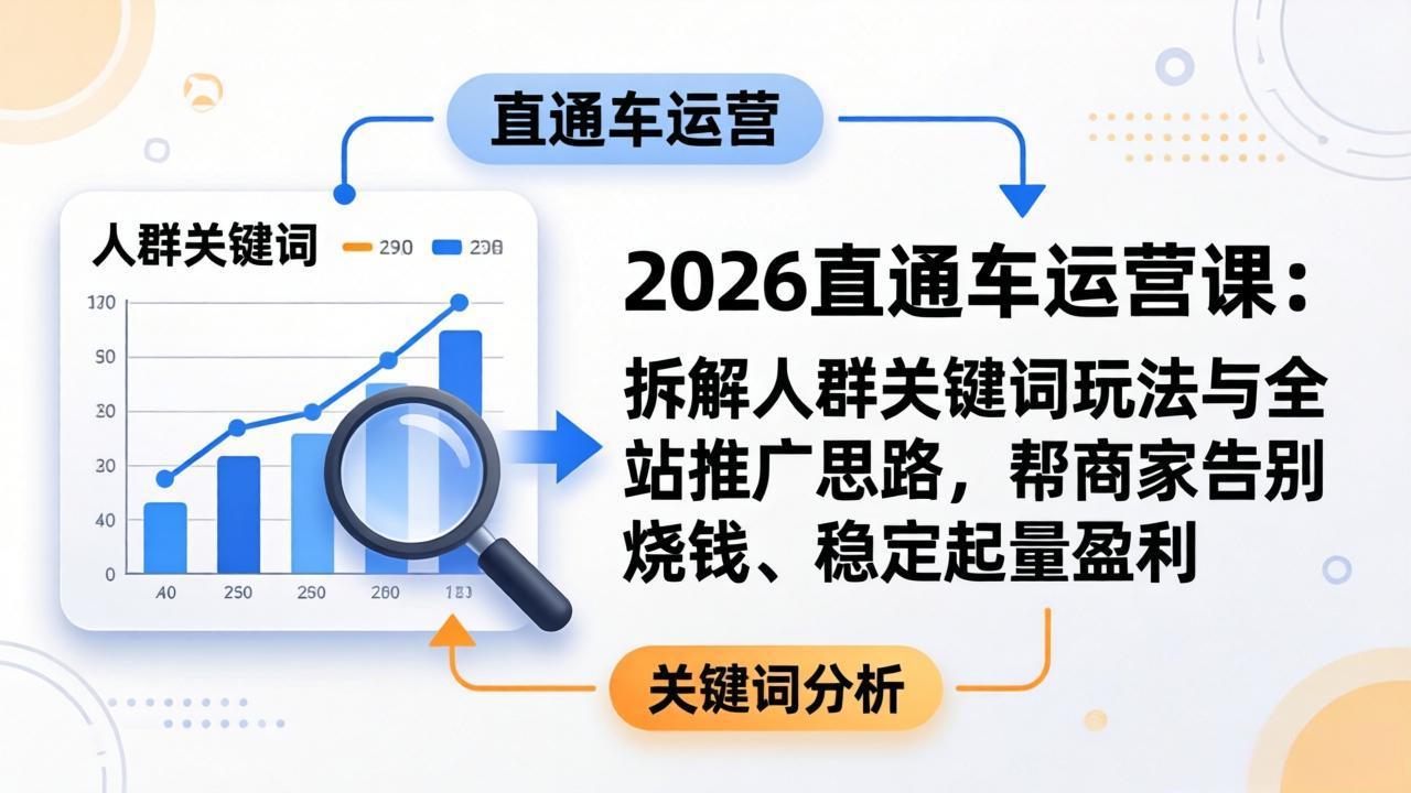 2026直通车运营课:拆解人群关键词玩法与全站推广思路,帮商家告别烧钱、稳定起量盈利-冒泡网
