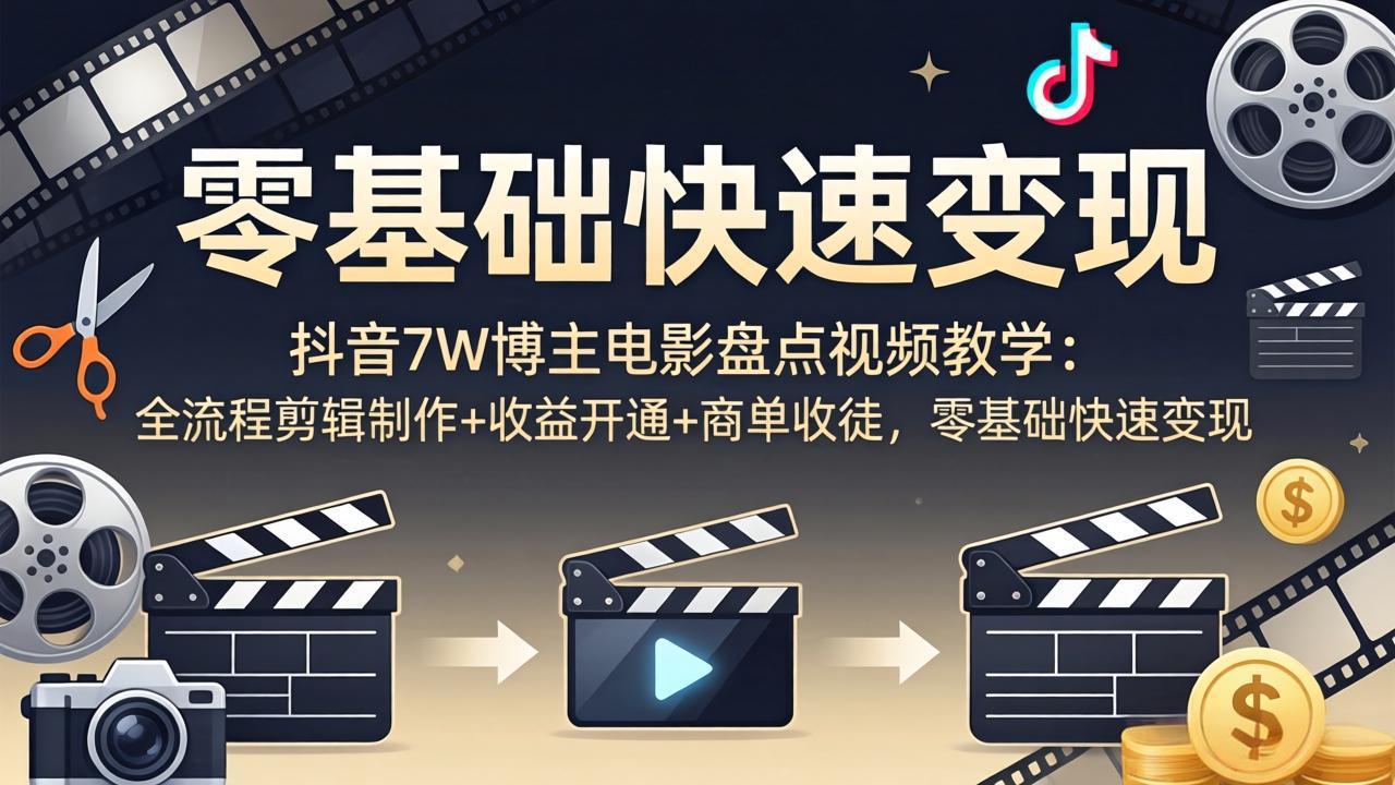 抖音7W博主电影盘点视频教学：全流程剪辑制作+收益开通+商单收徒，零基础快速变现-蜗牛学社