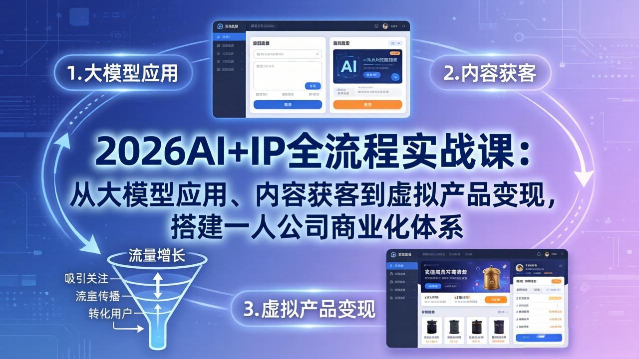 2026AI+IP全流程实战课：从大模型应用、内容获客到虚拟产品变现，搭建一人公司商业化体系-冒泡网