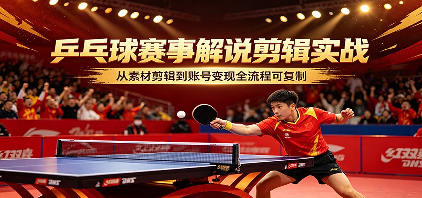 乒乓球赛事解说剪辑实战,从素材剪辑到账号变现全流程可复制-蜗牛学社