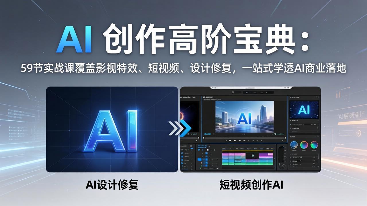 AI 创作高阶宝典:59节实战课覆盖影视特效、短视频、设计修复,一站式学透AI商业落地-冒泡网