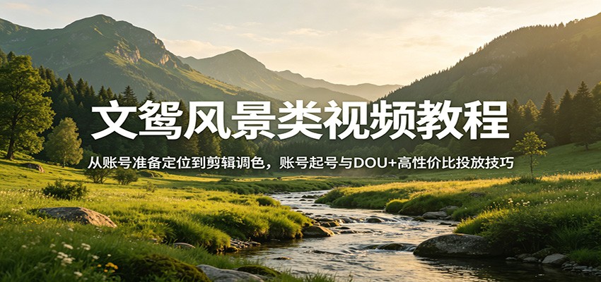 文鸳风景类视频教程：从账号准备定位到剪辑调色，账号起号与DOU+高性价比投放技巧-蜗牛学社