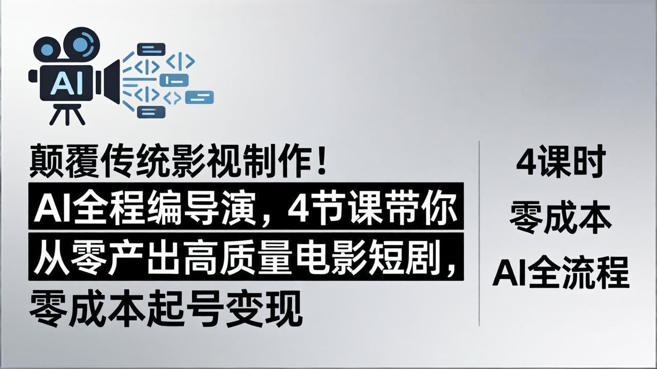 颠覆传统影视制作!AI全程编导演,4节课带你从零产出高质量电影短剧,零成本起号变现-蜗牛学社