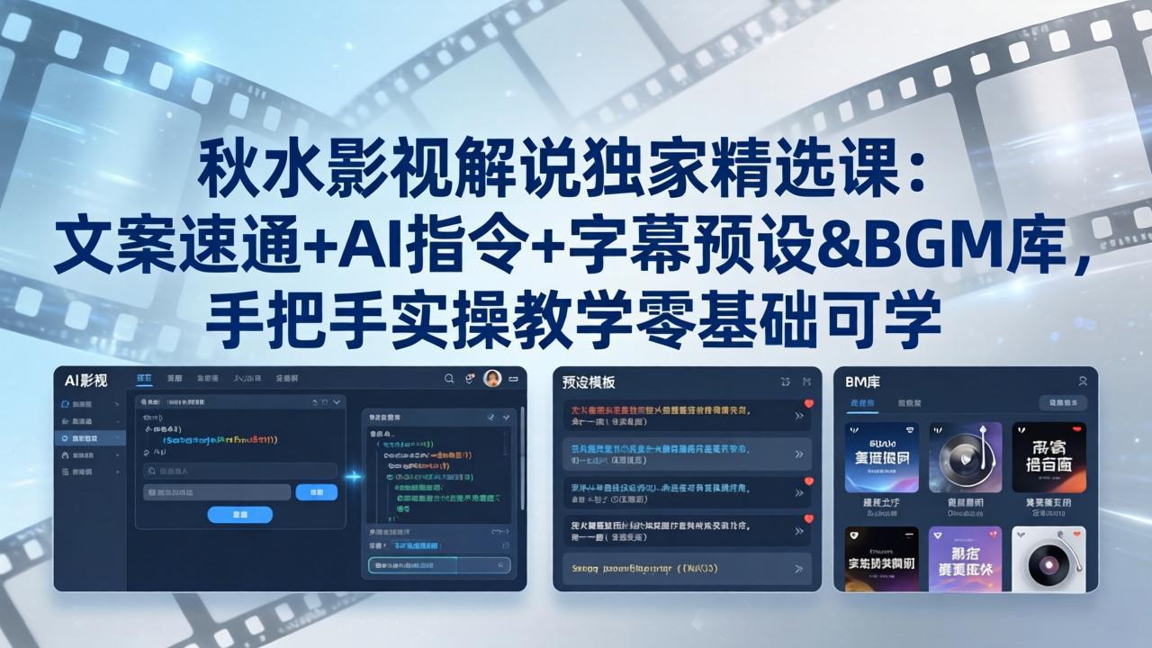 秋水影视解说独家精选课:文案速通+AI指令+字幕预设+BGM库,手把手实操教学零基础可学-蜗牛学社