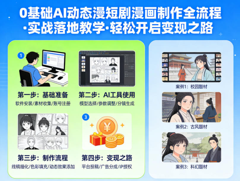 0基础AI动态漫短剧漫画制作全流程,实战落地教学,轻松开启变现之路-蜗牛学社