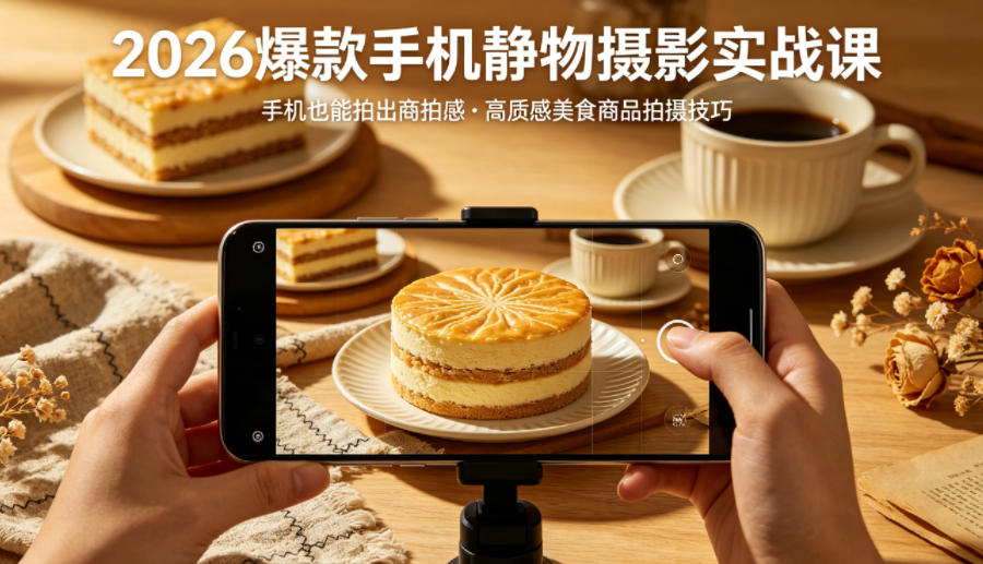 2026爆款手机静物摄影实战课,手机也能拍出商拍感,学会拍出高质感美食商品-蜗牛学社