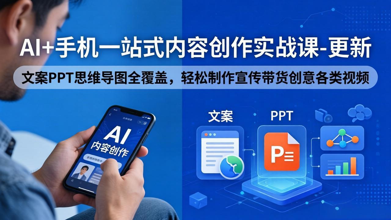 AI+手机一站式内容创作实战课-更新,文案PPT思维导图全覆盖,轻松制作宣传带货创意各类视频-蜗牛学社