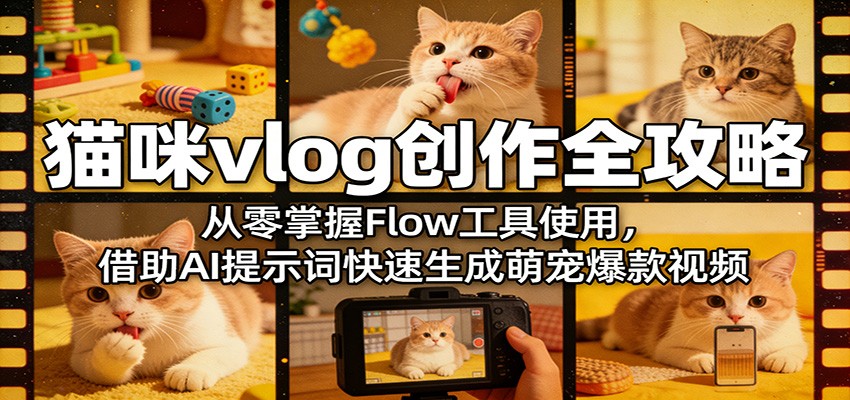 猫咪vlog创作全攻略:从零掌握Flow工具使用,借助AI提示词快速生成萌宠爆款视频-冒泡网