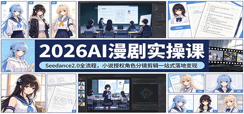 2026AI漫剧实操课:Seedance2.0全流程,小说授权角色分镜剪辑一站式落地变现-蜗牛学社