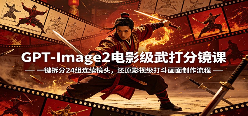 GPT-Image2电影级武打分镜课:一键拆分24组连续镜头,还原影视级打斗画面制作流程-蜗牛学社