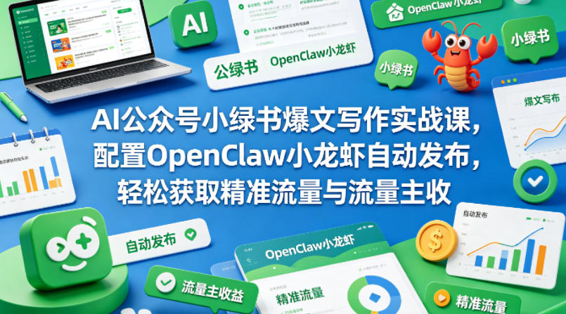 AI公众号小绿书爆文写作实战课,配置OpenClaw小龙虾自动发布,轻松获取精准流量与流量主收益-蜗牛学社