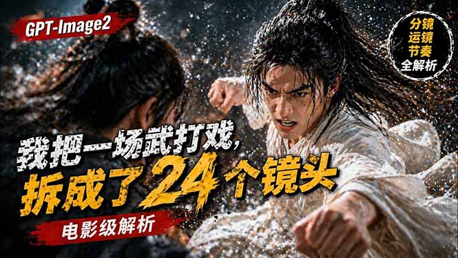用GPT-Image2,把一段武打对决拆成24个连续镜头,从人物建立、动作衔接、运镜节奏,到情绪爆发-蜗牛学社