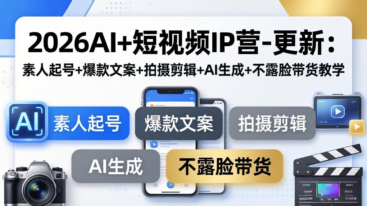 2026AI+短视频IP营-更新：素人起号+爆款文案+拍摄剪辑+AI生成+不露脸带货教学-蜗牛学社