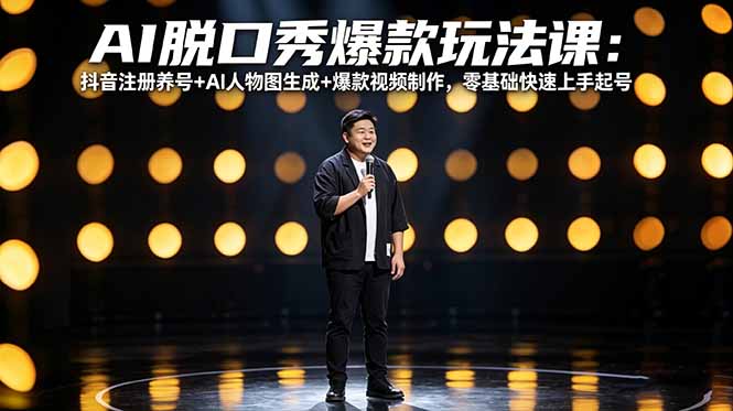 AI脱口秀爆款玩法课：抖音注册养号+AI人物图生成+爆款视频制作，零基础快速上手起号-蜗牛学社