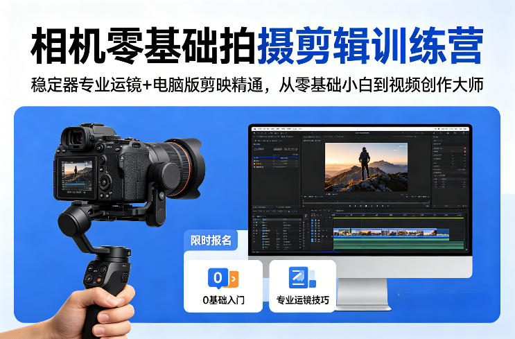 相机零基础拍摄剪辑训练营：稳定器专业运镜+电脑版剪映精通，从零基础小白到视频创作大师-蜗牛学社