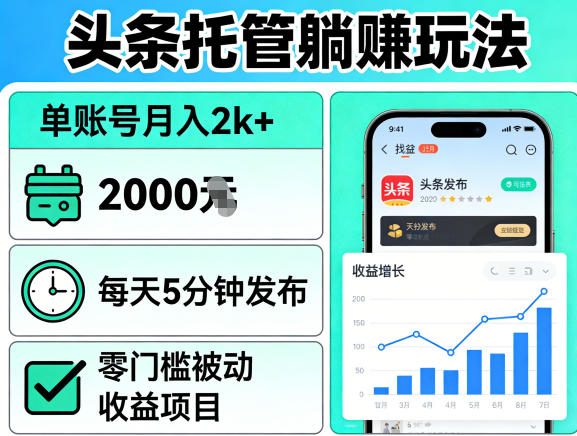 头条托管躺賺玩法，单账号月入2k+，每天5分钟发布即可，零门槛被动收益项目【揭秘】-蜗牛学社