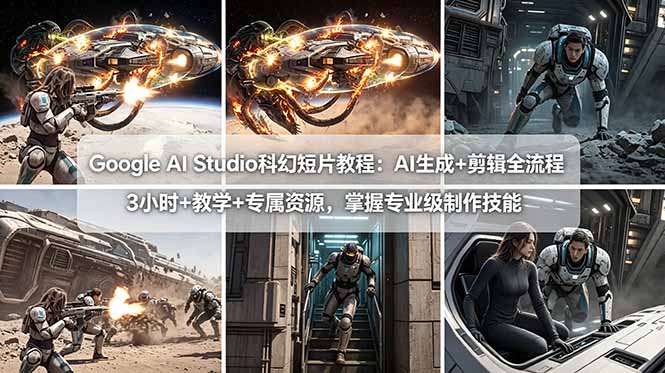 Google AI Studio科幻短片教程:AI生成+剪辑全流程,3小时+教学+专属资源,掌握专业级制作技能-蜗牛学社