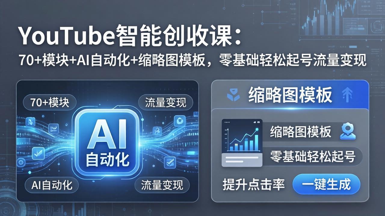 YouTube智能创收课：70+模块+AI自动化+缩略图模板，零基础轻松起号流量变现-蜗牛学社