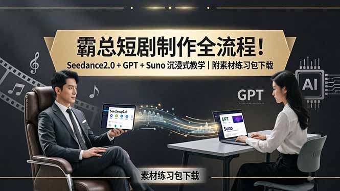 霸总短剧制作全流程!Seedance2.0 + GPT + Suno 沉浸式教学|附素材练习包下载-蜗牛学社