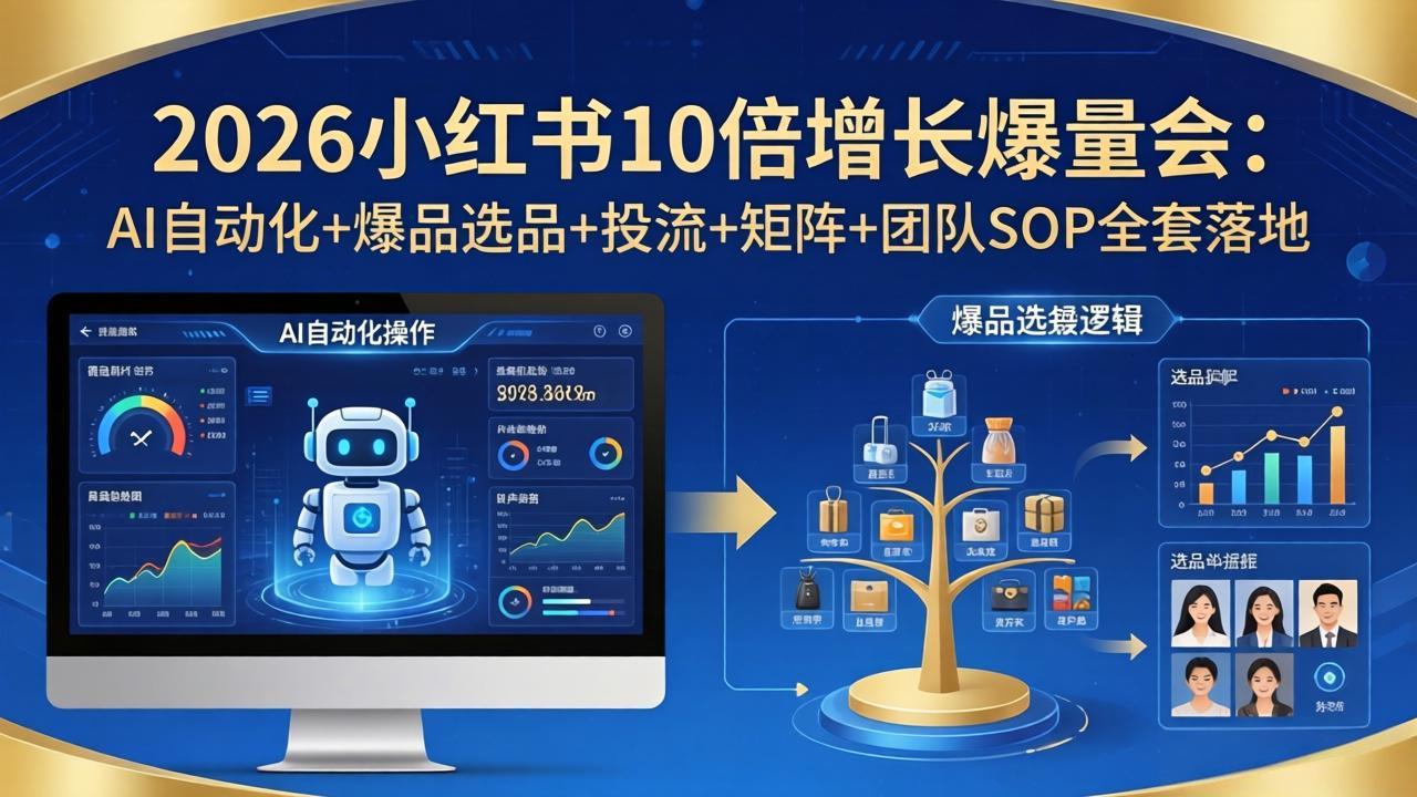 2026小红书10倍增长爆量会:AI自动化+爆品选品+投流+矩阵+团队SOP全套落地-蜗牛学社