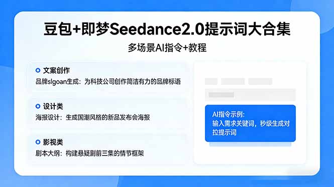 豆包+即梦Seedance2.0提示词大合集：多场景AI指令+教程，解锁文案、设计、影视高效创作-蜗牛学社