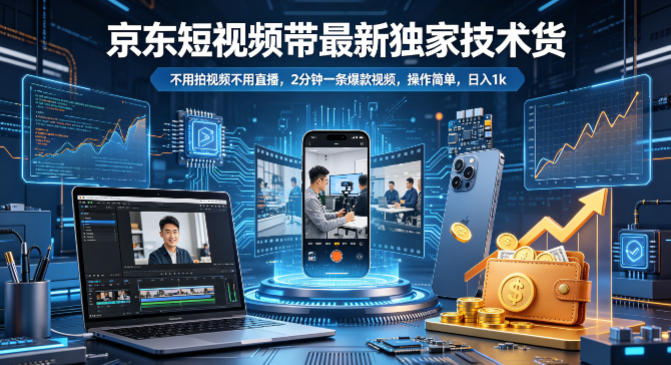 京东短视频带货最新独家技术,不用拍视频不用直播,2分钟一条爆款视频,操作简单,日入1k+【揭秘】-蜗牛学社