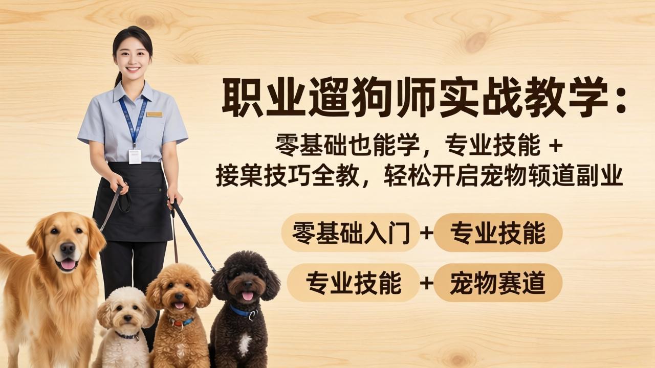 职业遛狗师实战教学:零基础也能学,专业技能 + 接单技巧全教,轻松开启宠物赛道副业-蜗牛学社