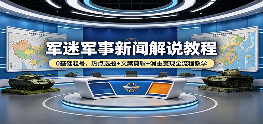 军迷军事新闻解说教程:0基础起号,热点选题+文案剪辑+消重变现全流程教学-蜗牛学社