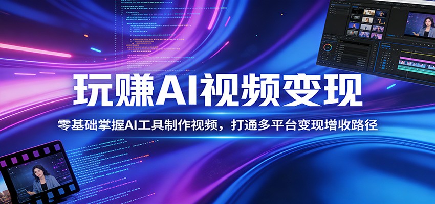 玩赚AI视频变现,零基础掌握AI具制作视频,打通多平台变现增收路径-冒泡网
